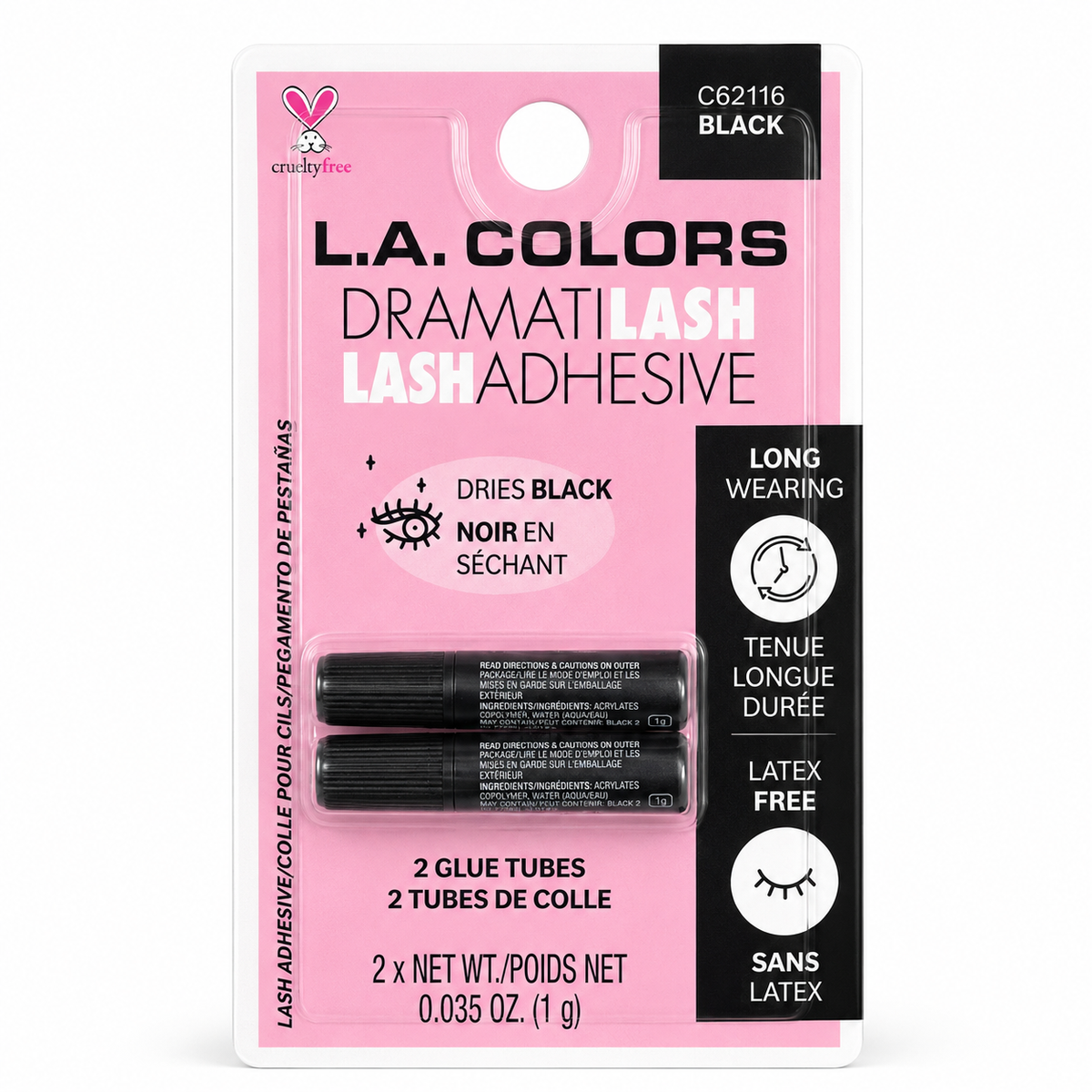 L.A. COLORS Dramatilash Black Lash Adhesive – 2 Glue Tubes