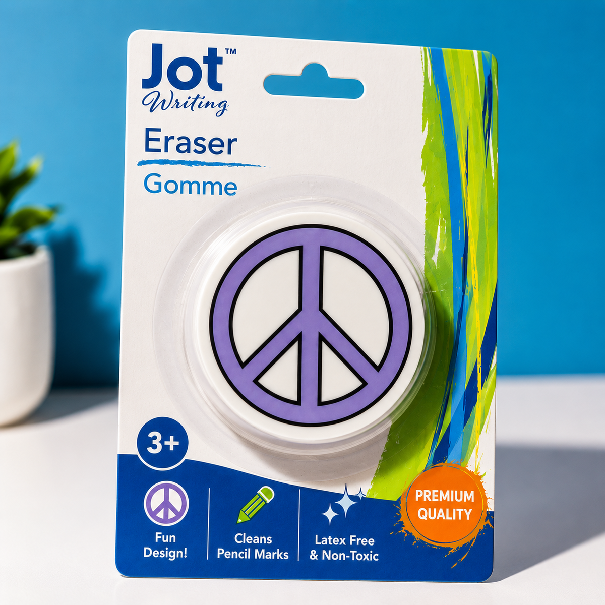 Jot Writing Peace Sign Eraser – Fun Round Design