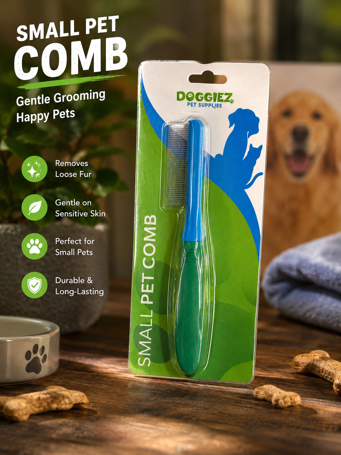 Doggiez Small Pet Grooming Comb – Gentle Dog & Cat Fur Comb