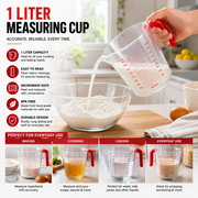 1 Liter Clear Measuring Cup with Red Handle & Metric Markings