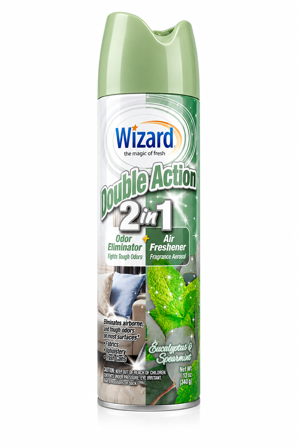 Wizard Double Action 2-in-1 Odor Eliminator & Air Freshener Spray – Eucalyptus & Spearmint, 12 oz