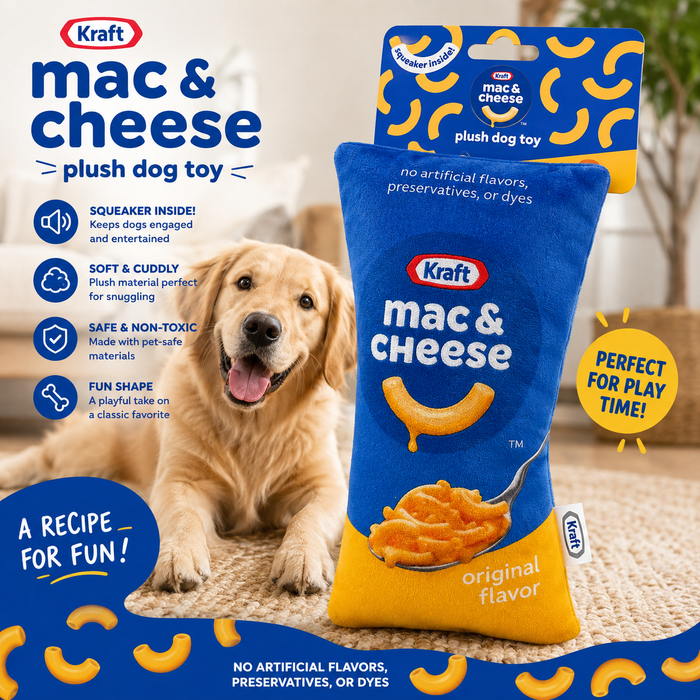 Kraft Mac & Cheese Plush Squeaky Dog Toy – Soft & Fun