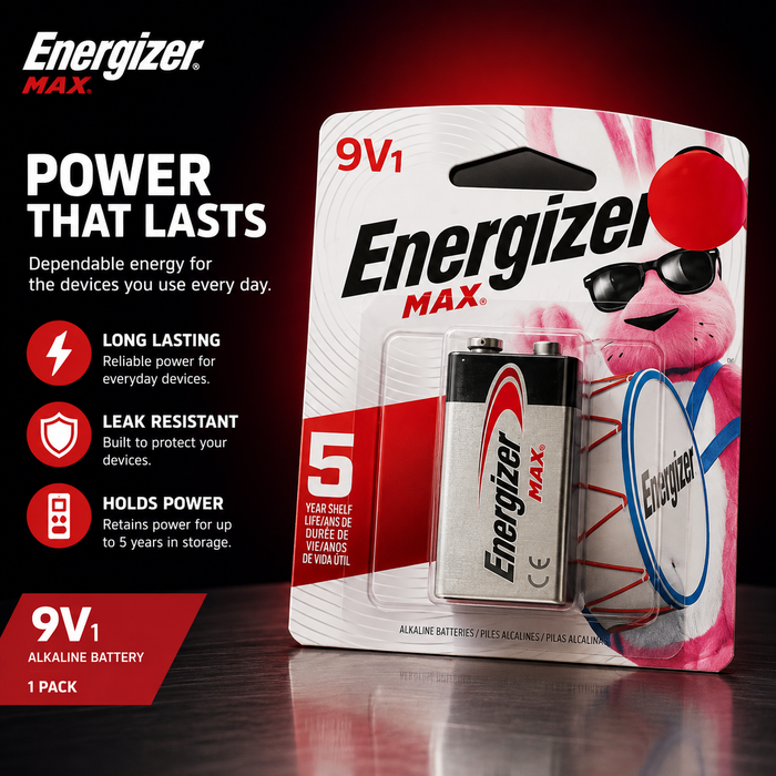 Energizer MAX 9V Alkaline Battery – Long-Lasting Power, 1 Pack