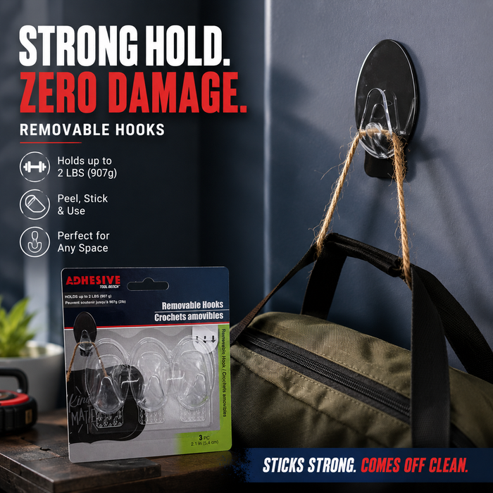3-Pack Removable Adhesive Hooks – Strong Hold, No Drilling