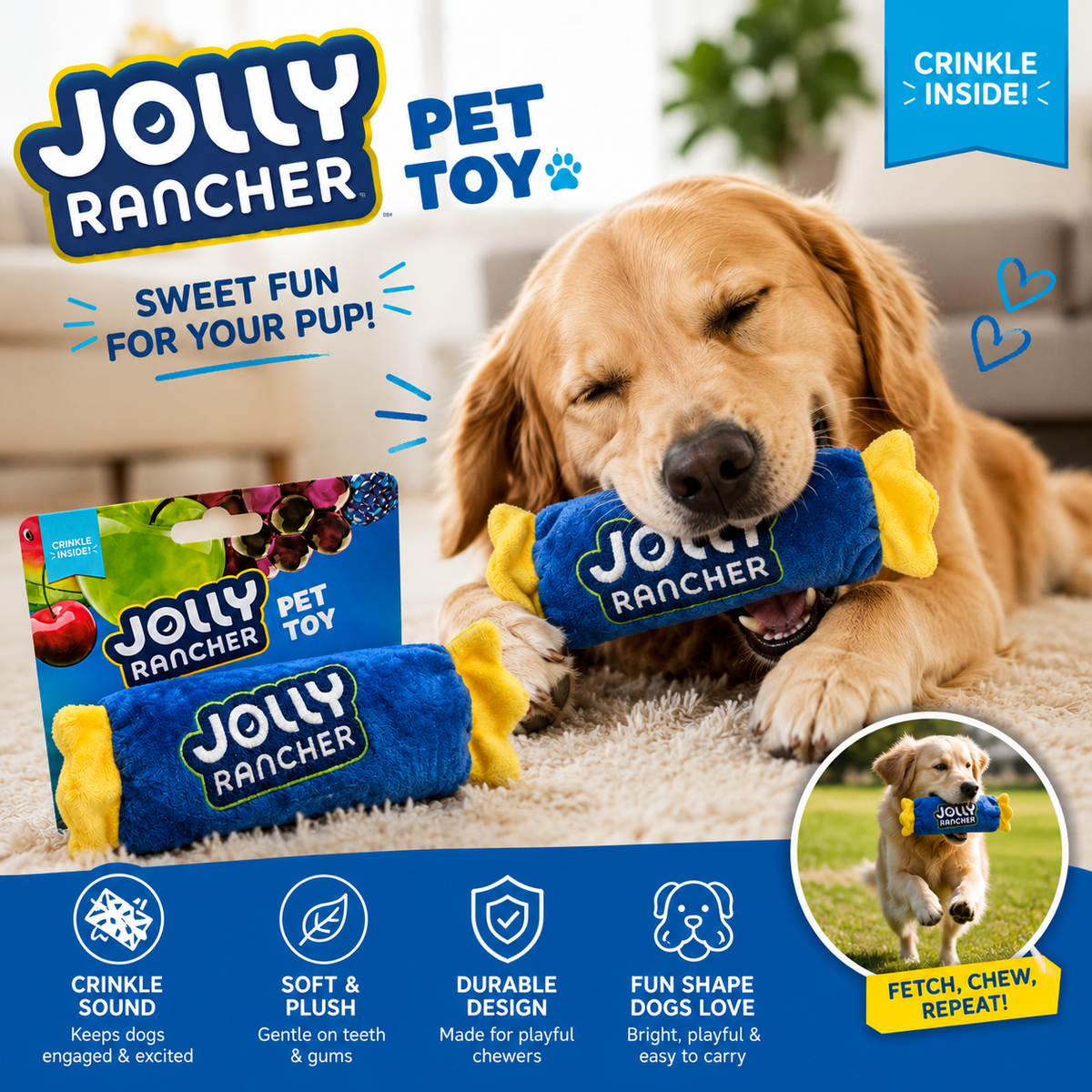 Jolly Rancher Crinkle Plush Dog Toy – Candy-Shaped Pet Chew & Play Toy