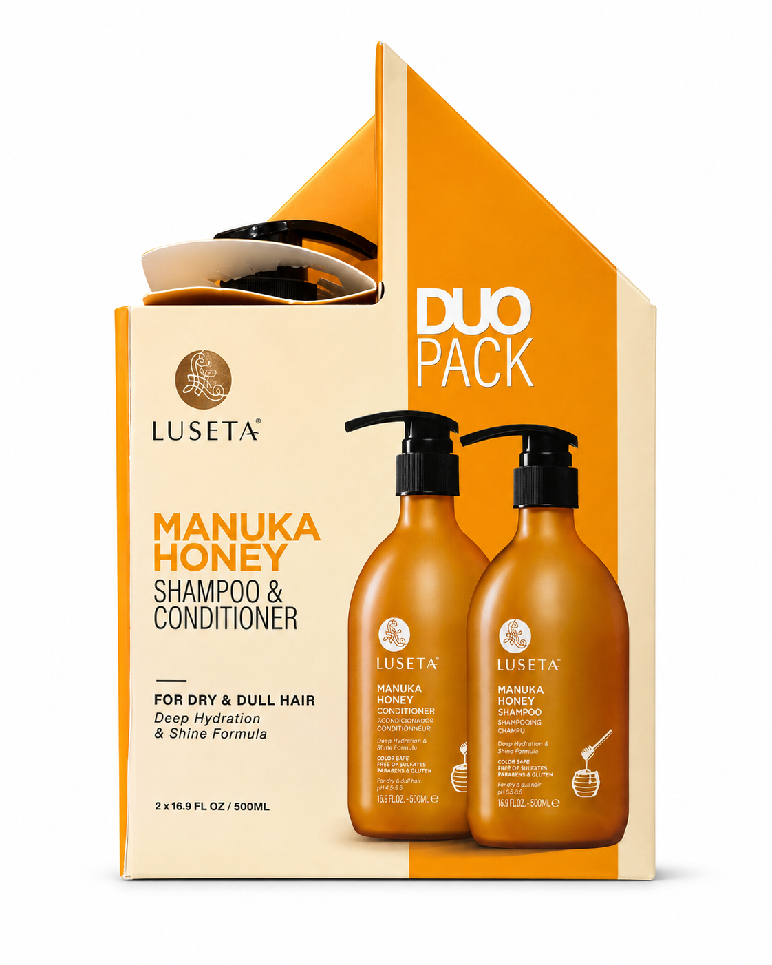 LUSETA Manuka Honey Shampoo & Conditioner Duo Pack – Deep Hydration for Dry & Dull Hair | 2 x 16.9 fl oz