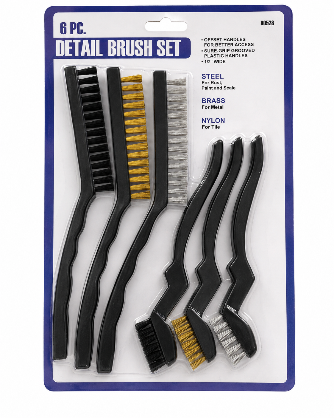 6-Piece Detail Brush Set – Steel, Brass & Nylon Cleaning Brushes for Rust, Metal & Tile