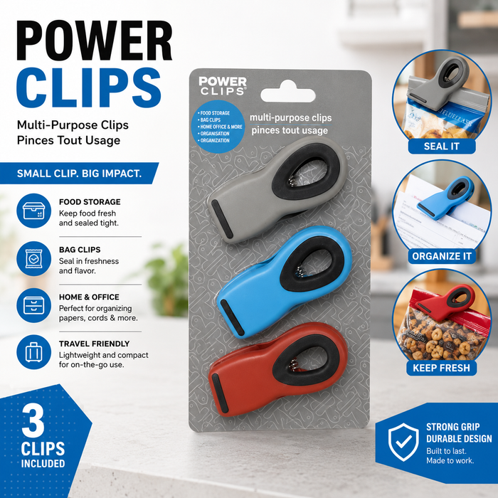Power Clips Multi-Purpose Bag & Food Storage Clips – 3 Pack