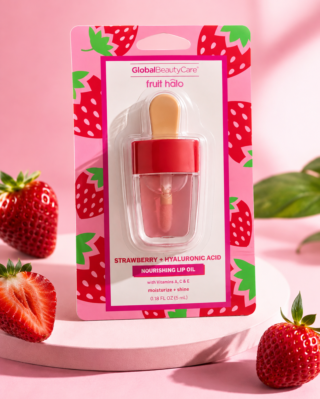Global Beauty Care Fruit Halo Strawberry Nourishing Lip Oil with Hyaluronic Acid – 0.18 fl oz
