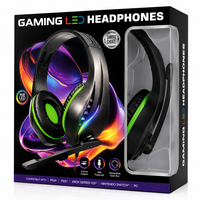 Gaming LED Headphones with RGB Lights & Microphone – Multi-Platform Gaming Headset