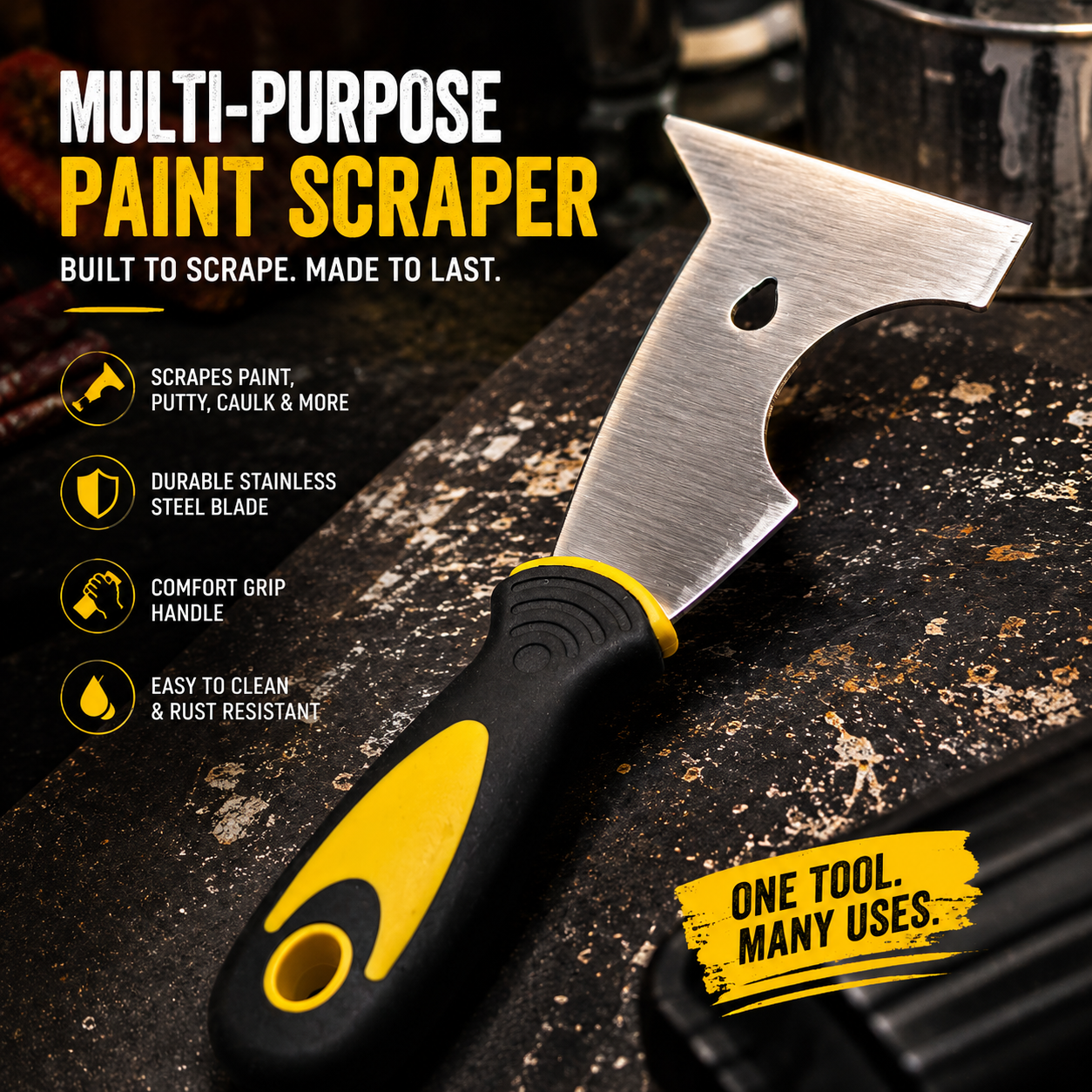 Multi-Purpose Paint Scraper – Heavy-Duty Stainless Steel Scraper with Comfort Grip Handle
