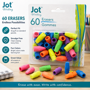 Jot Colorful Pencil Top Erasers – 60 Count