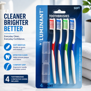 Luminant Soft Toothbrush Set – 4 Pack with 2 Protective Travel Covers – Soft Nylon Bristles