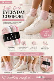 ELLE Women's No Show Socks 6-Pack – Soft Cushioned Low Cut Comfort Socks (Size 5–9.5)