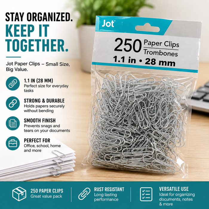 250-Count Silver Paper Clips – 1.1 Inch Everyday Office & School Clips