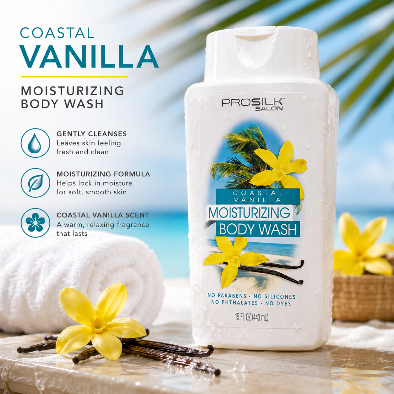 ProSilk Salon Coastal Vanilla Moisturizing Body Wash – 15 fl oz