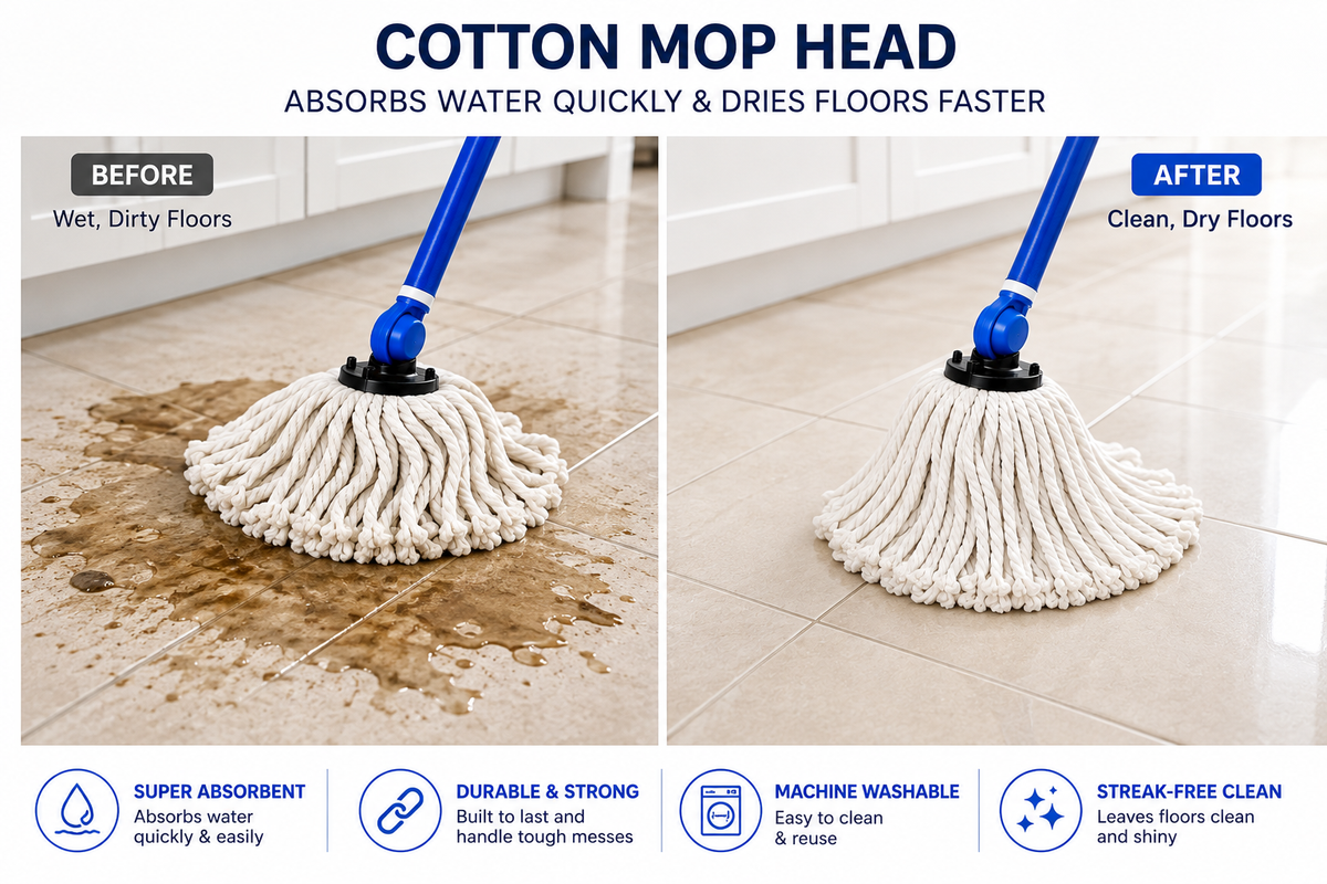 Cotton Twist Mop Head Replacement – Super Absorbent, Reusable Floor Cleaning Mop Head for Home & Commercial Use