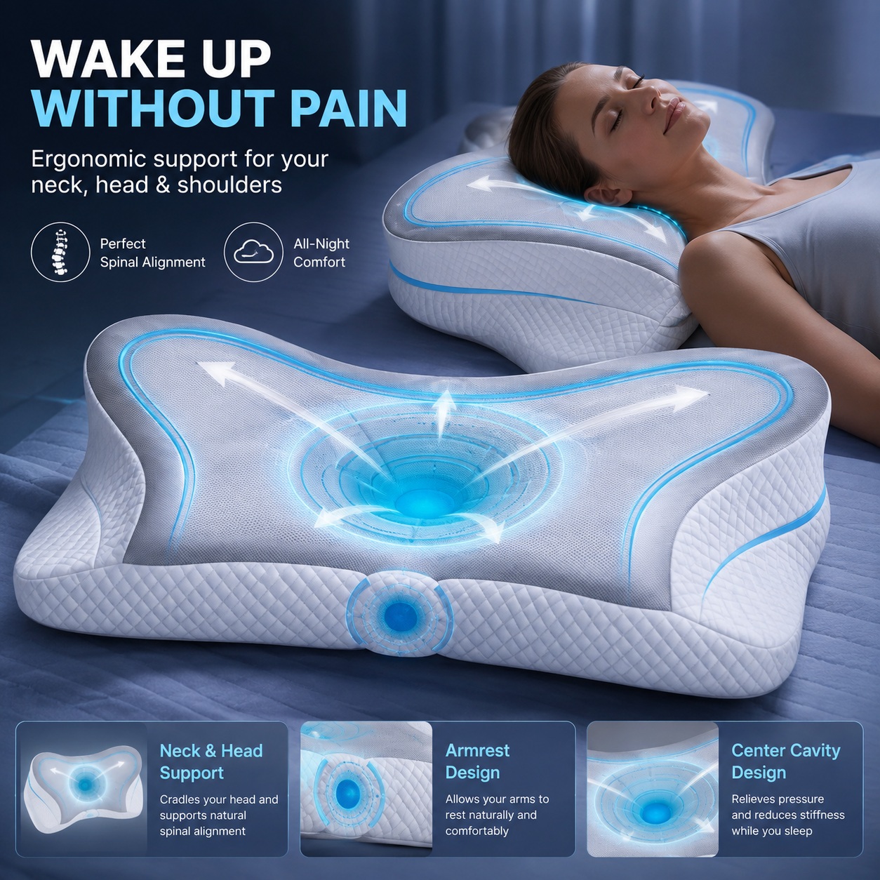 Ergonomic Cervical Memory Foam Neck Pillow – Contoured Support for Back & Side Sleepers