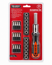 29-Piece Ratcheting Screwdriver Set – Multi-Bit Driver with SAE & Metric Sockets