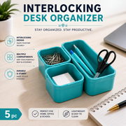5-Piece Interlocking Desk Organizer Set – Teal Modular Storage Trays