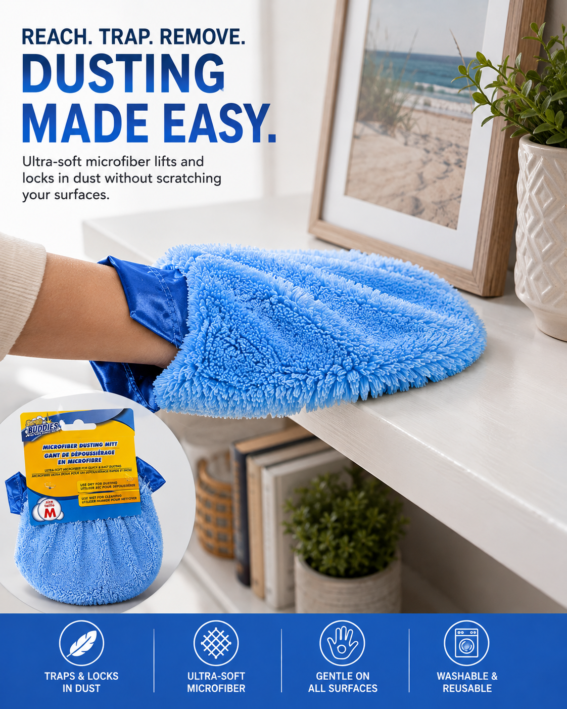 Microfiber Dusting Mitt – Ultra-Soft Washable Cleaning Glove for Furniture, Blinds, Shelves & Electronics