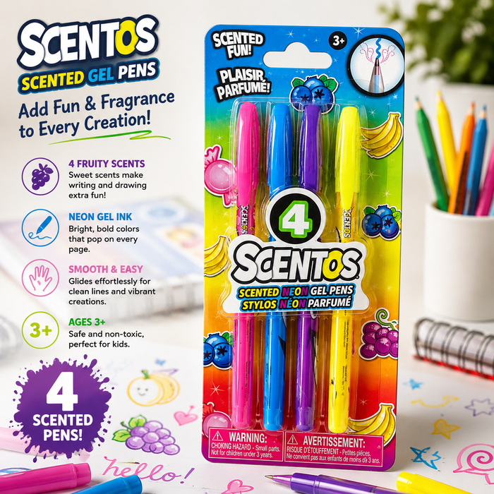Scentos Scented Neon Gel Pens – 4 Pack, Assorted Colors