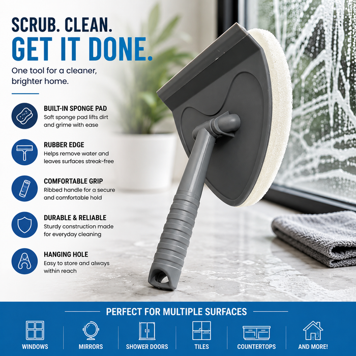 Handheld Multi-Surface Cleaning Scrubber with Sponge & Squeegee