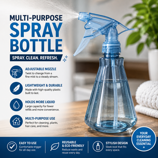 Reusable Multi-Purpose Spray Bottle with Adjustable Trigger Nozzle – Blue