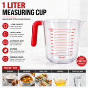 1 Liter Clear Measuring Cup with Red Handle & Metric Markings