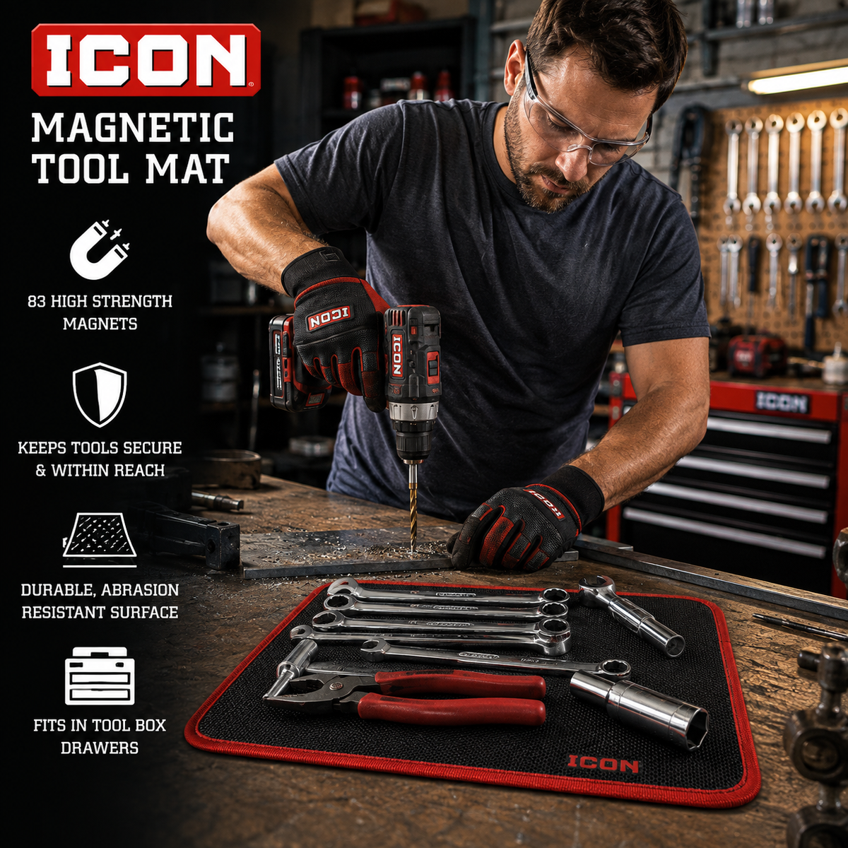ICON Magnetic Tool Mat – Heavy-Duty Magnetic Organizer for Tools, Hardware & Fasteners