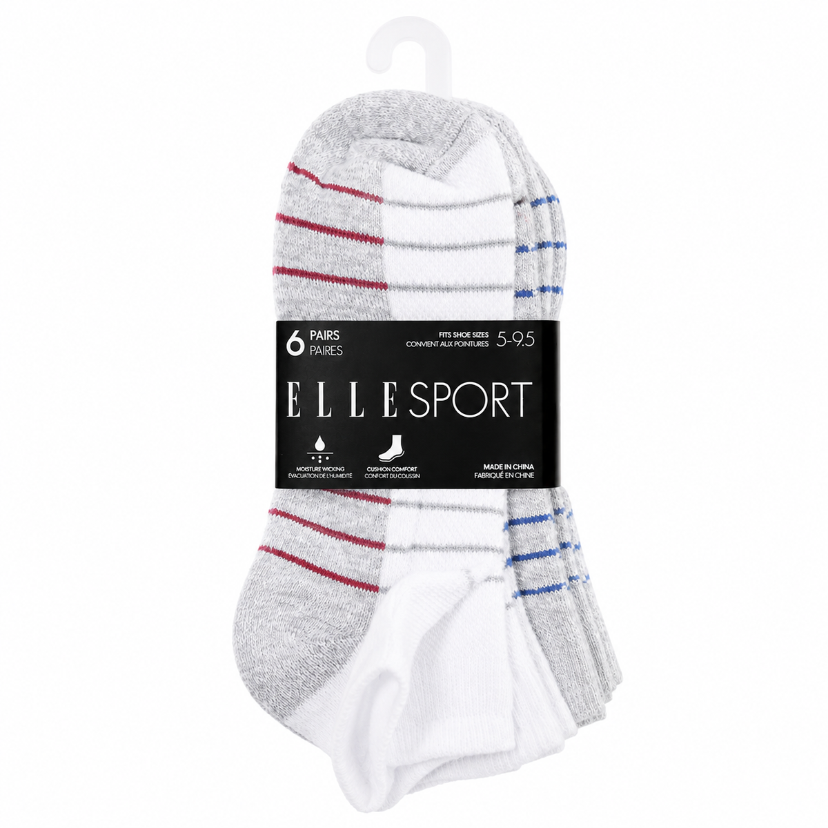 ELLE SPORT Women's Low Cut Athletic Socks – 6 Pair Pack – Moisture Wicking & Cushioned Comfort – Sizes 5–9.5