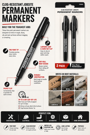 2-Pack Clog-Resistant Permanent Jobsite Markers – Fine Point, Long-Lasting Ink for Wood, Metal, Plastic & Concrete