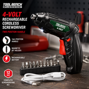 Tool Bench Platinum 4-Volt Rechargeable Cordless Screwdriver Kit – 12 Piece Set
