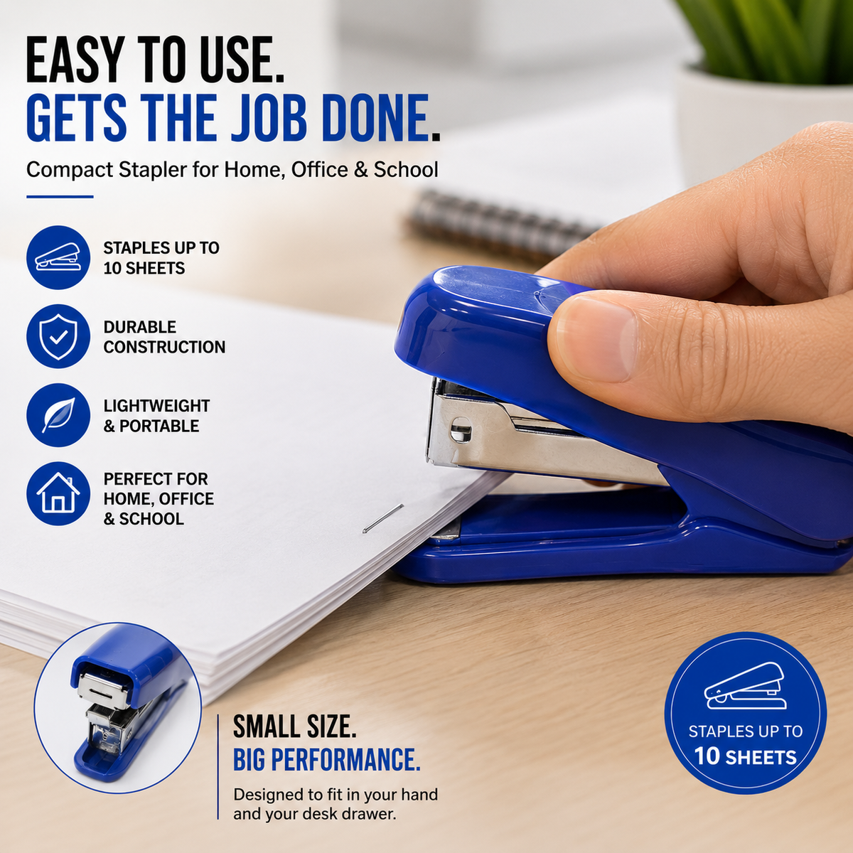 Compact Blue Mini Stapler – Lightweight Stapler for Home, School & Office