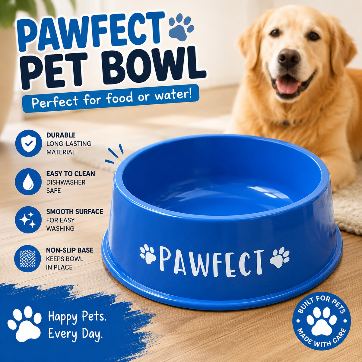 PAWFECT Blue Pet Bowl – Durable Food & Water Bowl for Dogs & Cats