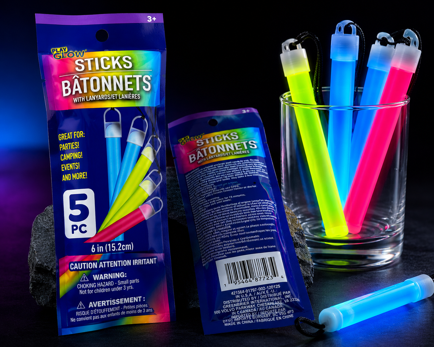 Play Glow Glow Sticks with Lanyards – 5-Pack 6-Inch Glow Sticks for Parties, Camping & Events