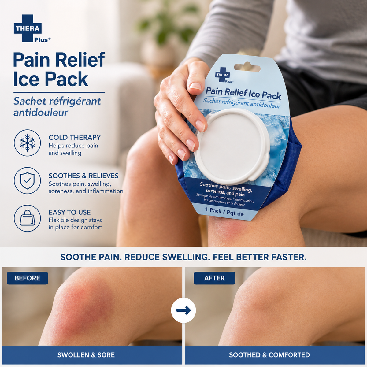THERA Plus Pain Relief Ice Pack – Reusable Cold Compress for Swelling & Soreness