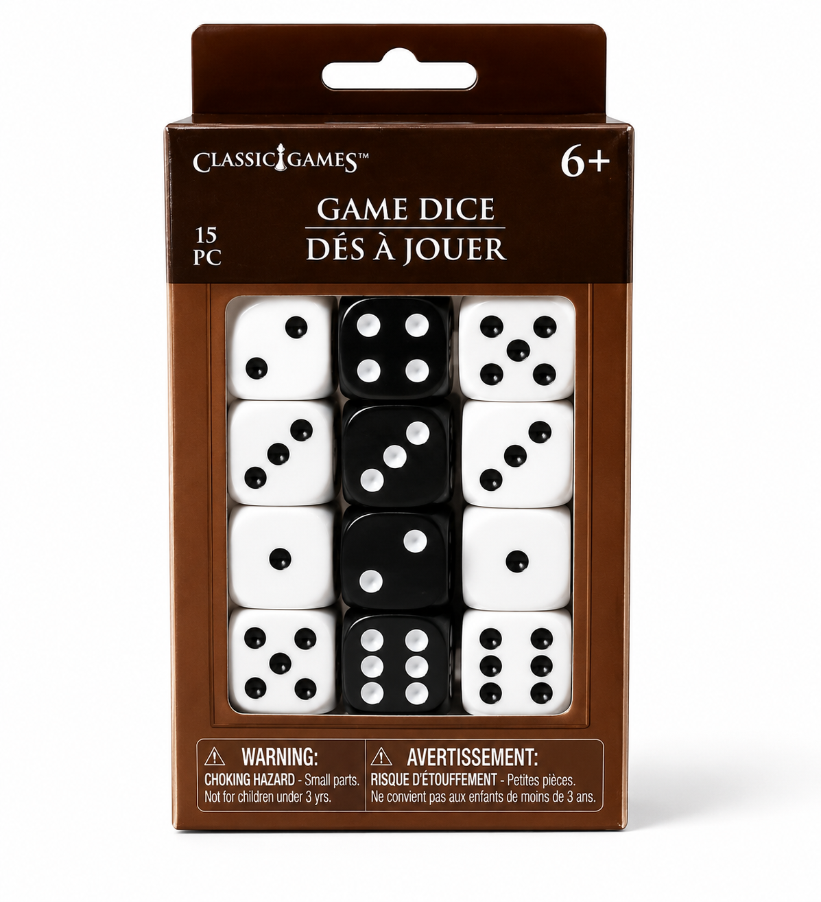Classic Games 15-Piece Game Dice Set – Black & White Dice for Board Games, Yahtzee, Bunco & Family Game Night