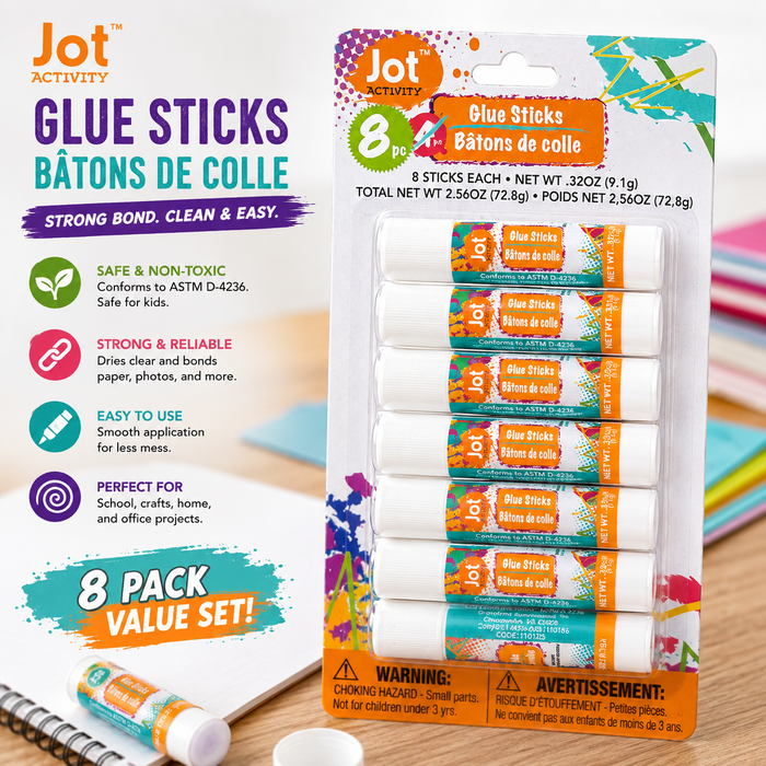 Jot Activity Glue Sticks – 8 Pack, 0.32 oz Each