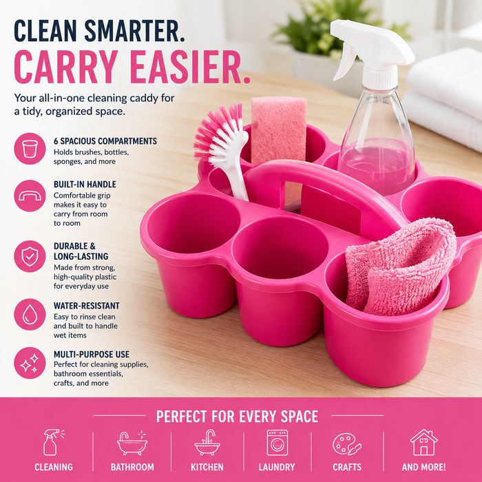 Pink 6-Compartment Portable Storage Caddy with Carry Handle
