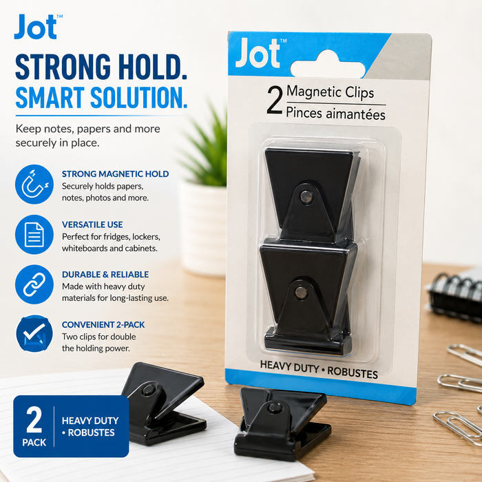 Jot Heavy Duty Magnetic Clips – 2 Pack Black Refrigerator & Office Clips