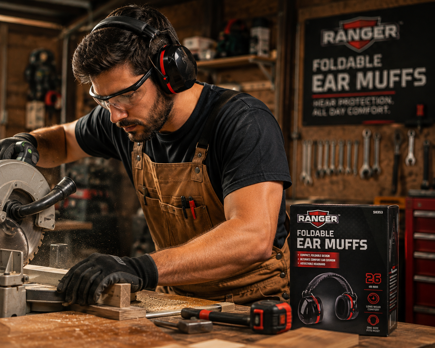 RANGER Foldable Ear Muffs – 26 dB NRR Hearing Protection with Adjustable Headband