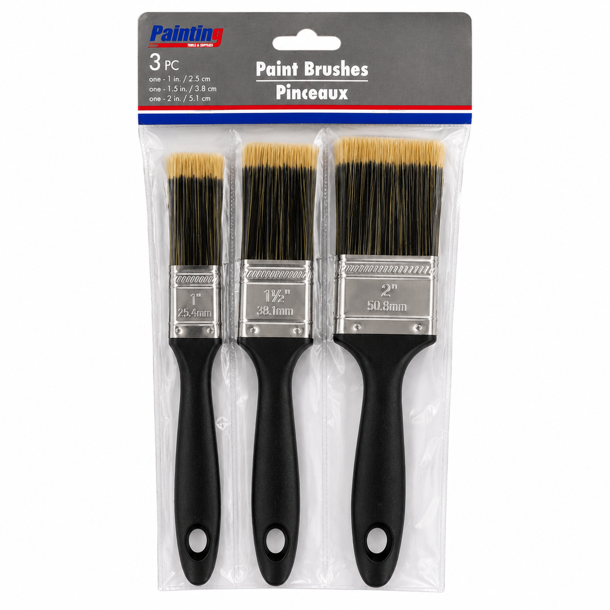 3-Piece Paint Brush Set – 1", 1.5" & 2" Brushes for Walls, Trim & DIY Projects