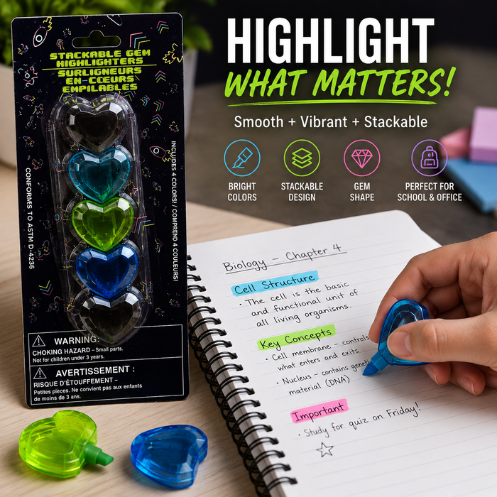 Stackable Heart-Shaped Gem Highlighters – 4 Colors