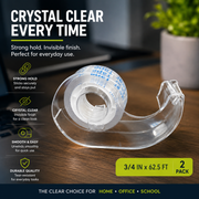 Jot Crystal Clear Tape – 2 Pack with Dispensers, 3/4 in. x 62.5 ft.