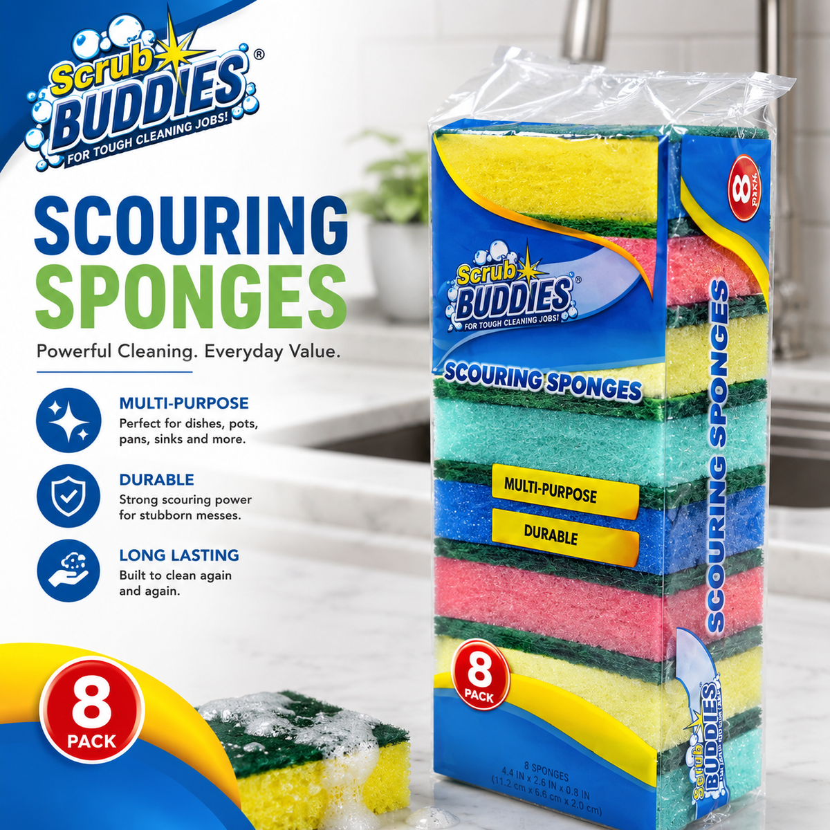 Scrub Buddies Multi-Purpose Scouring Sponges – 8 Pack