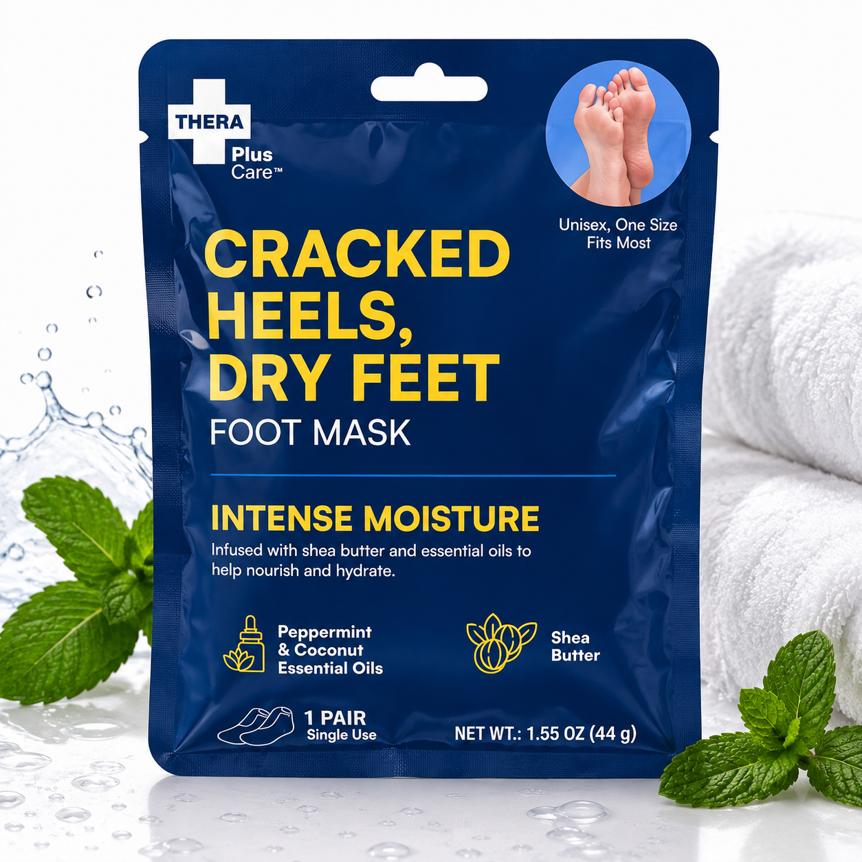 Thera Plus Care Cracked Heels & Dry Feet Foot Mask – Intense Moisture with Shea Butter & Essential Oils – 1 Pair