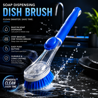 Soap Dispensing Dish Brush with Built-In Soap Reservoir – Non-Slip Handle, Stiff Bristles for Pots, Pans & Dishes