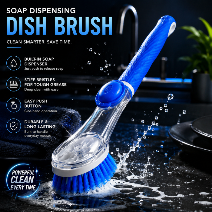 Soap Dispensing Dish Brush with Built-In Soap Reservoir – Non-Slip Handle, Stiff Bristles for Pots, Pans & Dishes