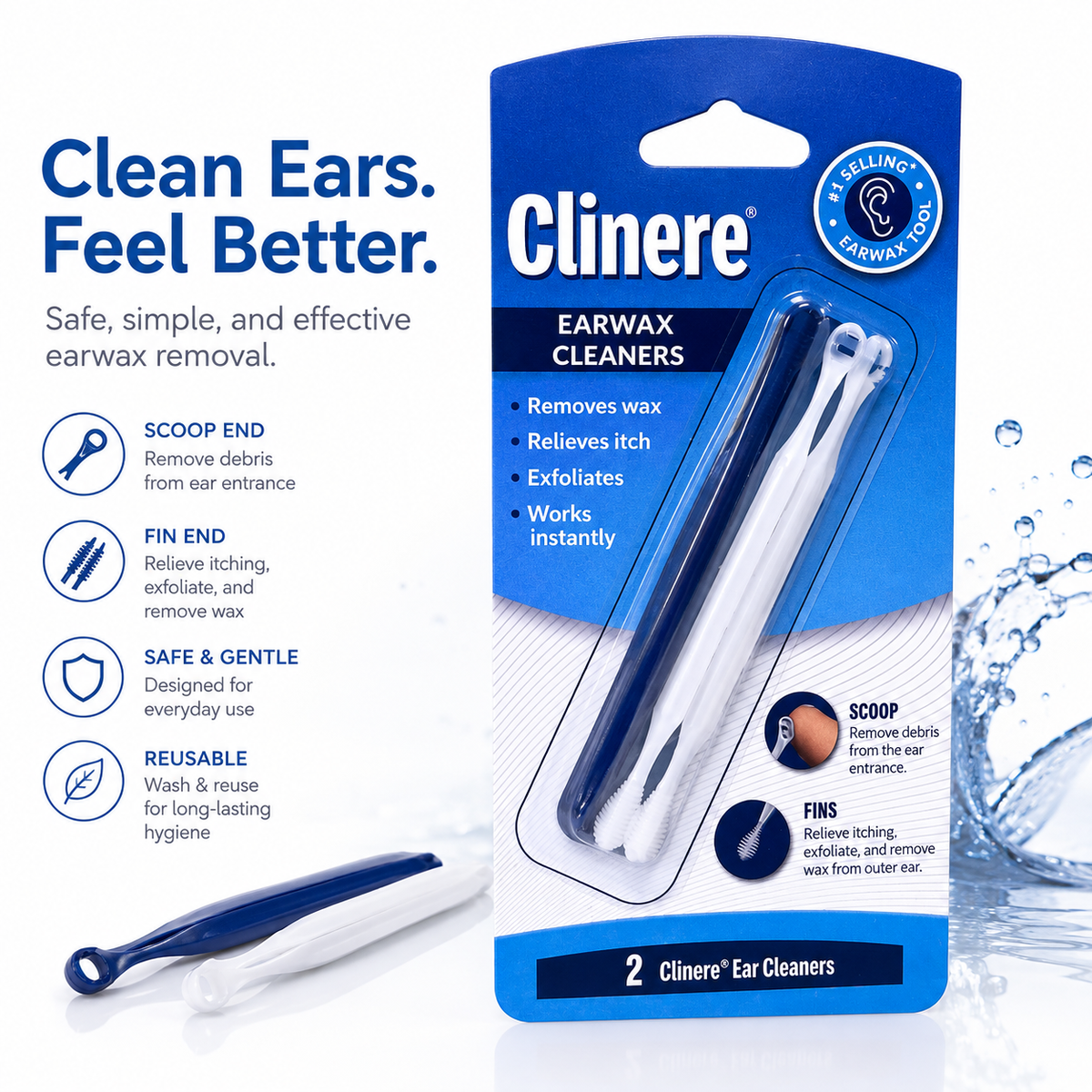 Clinere Earwax Cleaners – Safe & Gentle Ear Cleaning Tool (2-Pack)